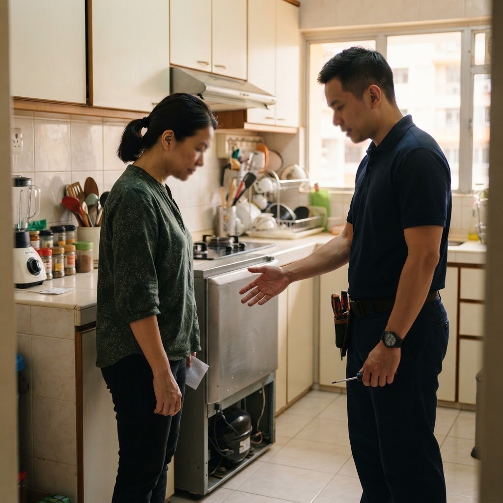 WahidCare technician explaining a repair to a homeowner